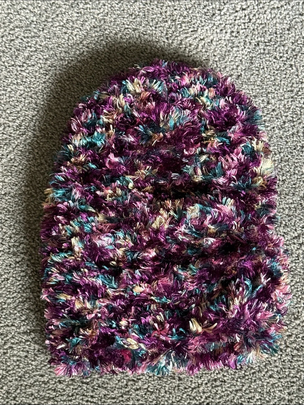 Plush Multicolor Knit Beanie Hat - Purple/Pink/Teal/Burgundy. Women's One Size.